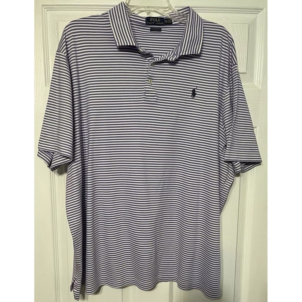 Polo Ralph Lauren Men's Sze XXL Polo Shirt White/purple Striped Short Sleeve